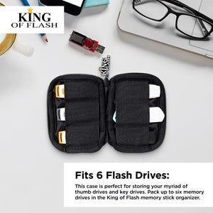 USB Flash Drive Case With Premium Quality Padded Protection For Up To 6 Flash/Key Drives - Black - King of Flash UK