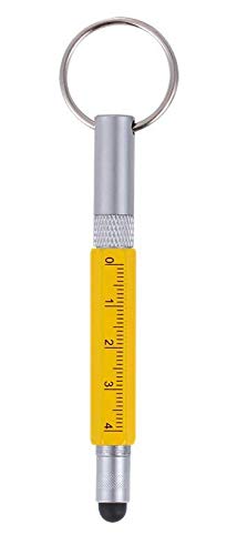 Mini Multi Function Pen with Keyring Hook, Stylus, Cross Screwdriver, Flat Screwdriver, Ruler (Yellow)