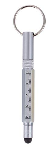 Mini Multi Function Pen with Keyring Hook, Stylus, Cross Screwdriver, Flat Screwdriver, Ruler (Silver)