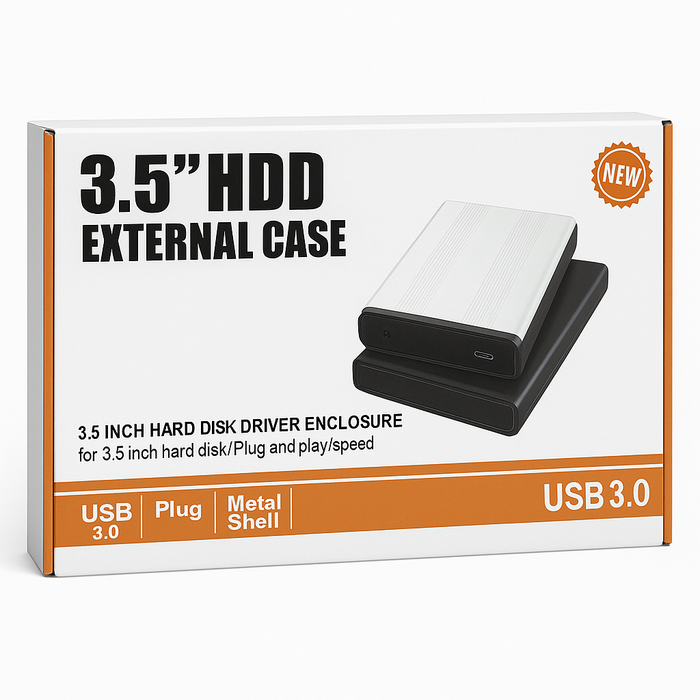 3.5" Hard Drive Enclosure - USB External HDD Case, Metal Shell