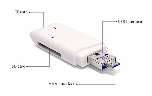 USB 3.0 White Super Speed SD/SDXC TF/MicroSD Card Reader Adapter, Portable High Speed Data Transfer Upto 5Gbps Comes with Micro Adapter For Data Transfer