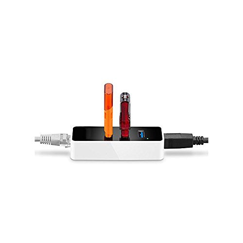 3 Port USB 3.0 Hub and RJ45 10/100/1000 Gigabit Ethernet Hub Converter LAN Wired Network Adapter With Built-In USB 3.0 Cable Black/White Supports Windows XP, Vista, Win 7/8, Mac OS 10.6+, Linux