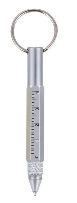 Mini Multi Function Pen with Keyring Hook, Stylus, Cross Screwdriver, Flat Screwdriver, Ruler (Silver)