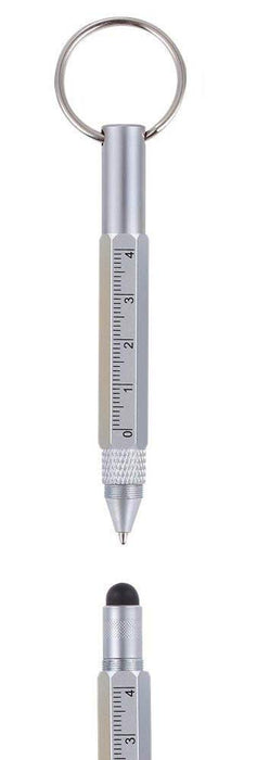 Mini Multi Function Pen with Keyring Hook, Stylus, Cross Screwdriver, Flat Screwdriver, Ruler (Silver)