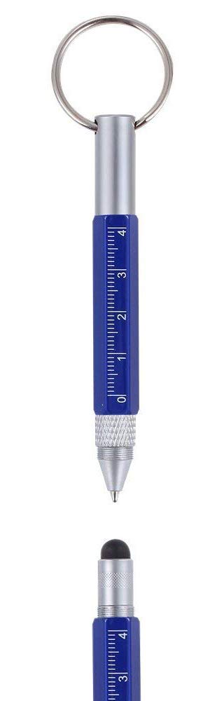 Mini Multi Function Pen with Keyring Hook, Stylus, Cross Screwdriver, Flat Screwdriver, Ruler - Makes the (Blue)