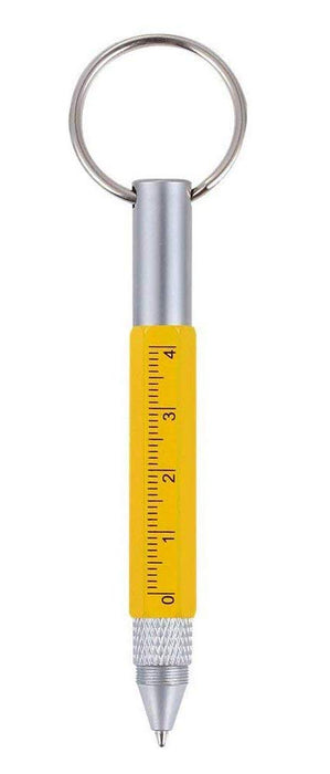 Mini Multi Function Pen with Keyring Hook, Stylus, Cross Screwdriver, Flat Screwdriver, Ruler (Yellow)