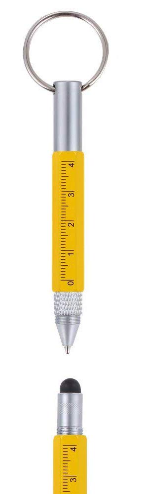 Mini Multi Function Pen with Keyring Hook, Stylus, Cross Screwdriver, Flat Screwdriver, Ruler (Yellow)
