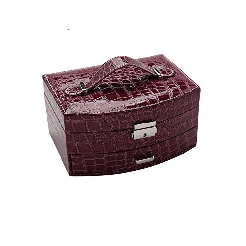 My Treasure Box Faux Leather Crocodile Pattern Automatic Buckle Jewellery Display Box With Two Layers Home Storage Supplies Jewellery Carrying Case