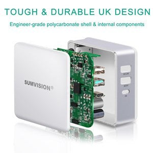 Sumvision 65W 3-Port USB-C PD & QC 3.0 Charger - Universal Laptop & Phone Fast Charger (UK/EU/US Plugs)