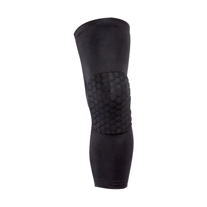 Padded Hexagon Style Long Single Black Knee Support Brace Guard, Bandage Wrap Sleeve Injury Protect, Gym, Running Honeycomb Pad Protector- Extra Large