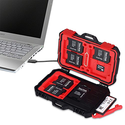 Card Reader & Memory Card Case for 7 x SD/SDHC/SDXC, 9 X Micro SD, 3 X Compact Flash, 1 X Card Pin & Built in USB 3.0 Memory Card Reader for CF (Compact Flash), SD/Micro SDHC SDXC