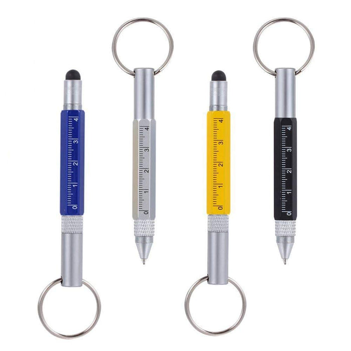 Mini Multi Function Pen with Keyring Hook, Stylus, Cross Screwdriver, Flat Screwdriver, Ruler (Yellow)