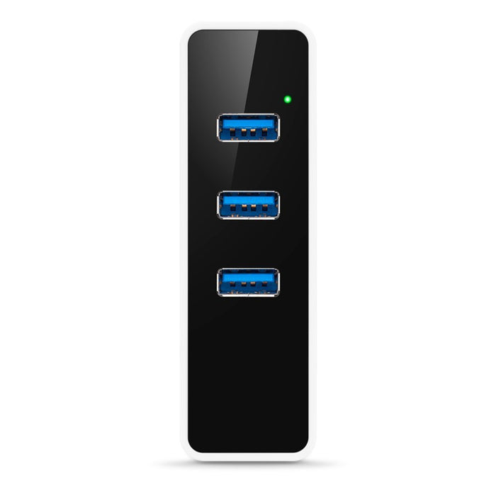 3 Port USB 3.0 Hub and RJ45 10/100/1000 Gigabit Ethernet Hub Converter LAN Wired Network Adapter With Built-In USB 3.0 Cable Black/White Supports Windows XP, Vista, Win 7/8, Mac OS 10.6+, Linux