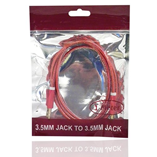 3.5mm Extra Strong Red Coloured Stereo Jack Male to Male 1 Metre Audio Aux MP3 Cable Wire
