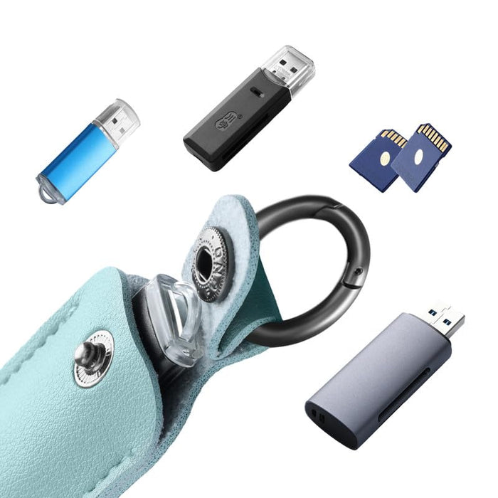 USB Flash Drive Holder Case With Keyring Attachment - 3 Pack Memory Stick Portable Travel Shuttle Carry Case Storage - Holds 1 USB - PU Leather