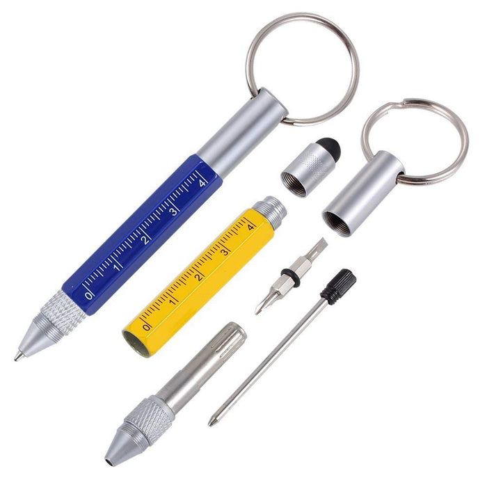 Mini Multi Function Pen with Keyring Hook, Stylus, Cross Screwdriver, Flat Screwdriver, Ruler (Yellow)