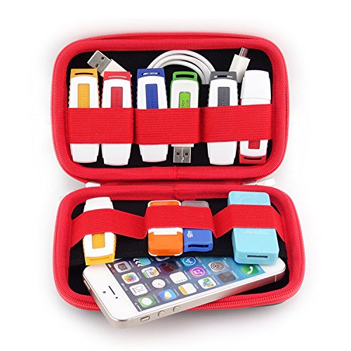 Red/Black Portable Carry Case Organiser Small, Multiple USB Sticks, Memory Cards, Cables & Smart Mobile Phone Cables