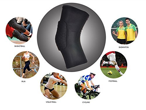 Padded Hexagon Style Long Single Black Knee Support Brace Guard, Bandage Wrap Sleeve Injury Protect, Gym, Running Honeycomb Pad Protector- Extra Large