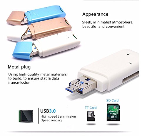 USB 3.0 White Super Speed SD/SDXC TF/MicroSD Card Reader Adapter, Portable High Speed Data Transfer Upto 5Gbps Comes with Micro Adapter For Data Transfer