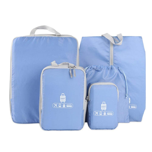 Travel Packing Cubes Organizer, Perfect for Family toiletry bag & Underwear Storage Suitcase Cubes, Set of 5 Waterproof Packing Bag Pcs - Lightblue