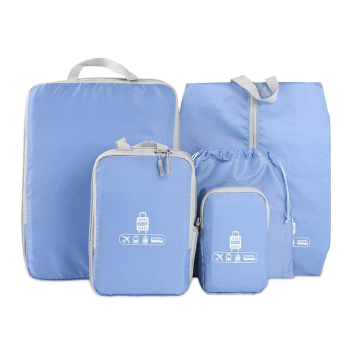 Travel Packing Cubes Organizer, Perfect for Family toiletry bag & Underwear Storage Suitcase Cubes, Set of 5 Waterproof Packing Bag Pcs - Lightblue