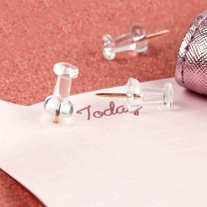 Rose Gold Thumb Transparent Plastic Drawing Pins, Push Thumb Board Photo Pin (Straight Head 500 pcs)