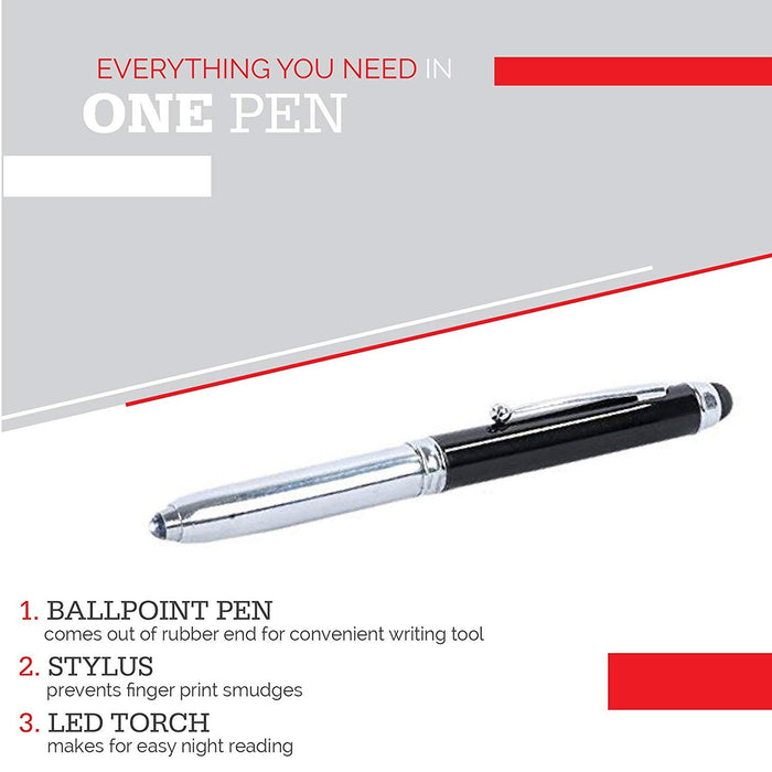 3-in-1 Stylus Pen With Light, Capacitive Aluminium Pen Stylus, LED Torch Light, Ballpoint Pen