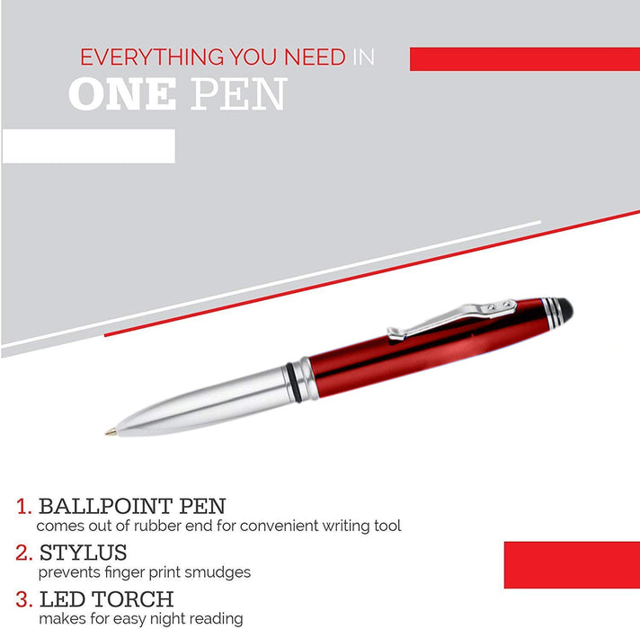 3-in-1 Stylus Pen With Light, Capacitive Aluminium Pen Stylus, LED Torch Light, Ballpoint Pen