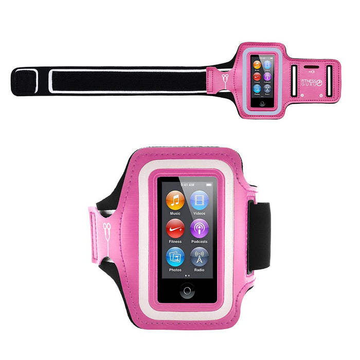 iPod Nano 7 Running Jogging Armband Holder Made with Super Strong Lycra Material with Reflective Stay Safe Strip, Dual Arm Size Slots, Key Pocket & Headphone Holder