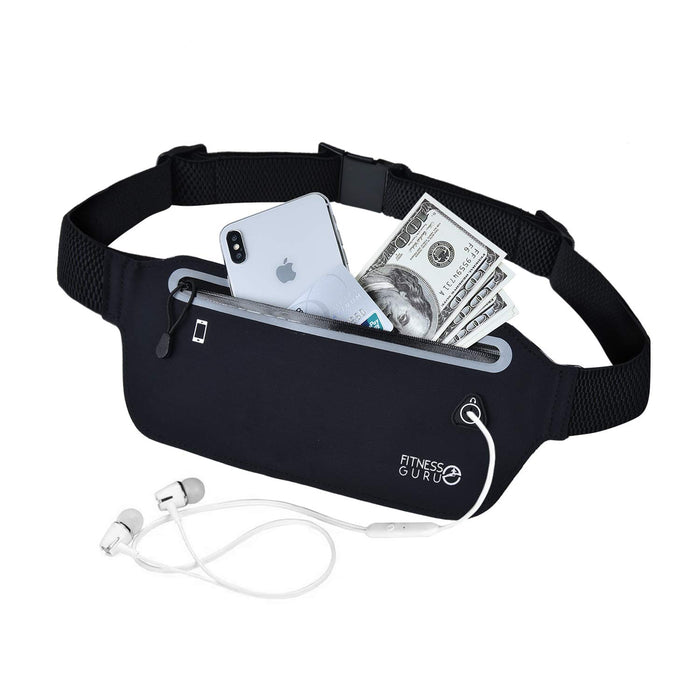Running Belt - Cycling Pack, Exercise Belt, Workout Belt - Adjustable Waist Bum Bag Belt Waterproof Single Zipper Pouch with Soft Elastic Strap- Black (Waist Bag)