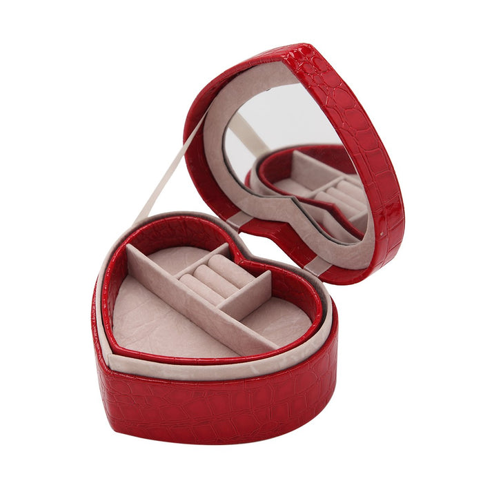 My Treasure Box PU Leather Heart Shaped Two-layer Jewelry Box Storage Case Organizer Holder with Mirror