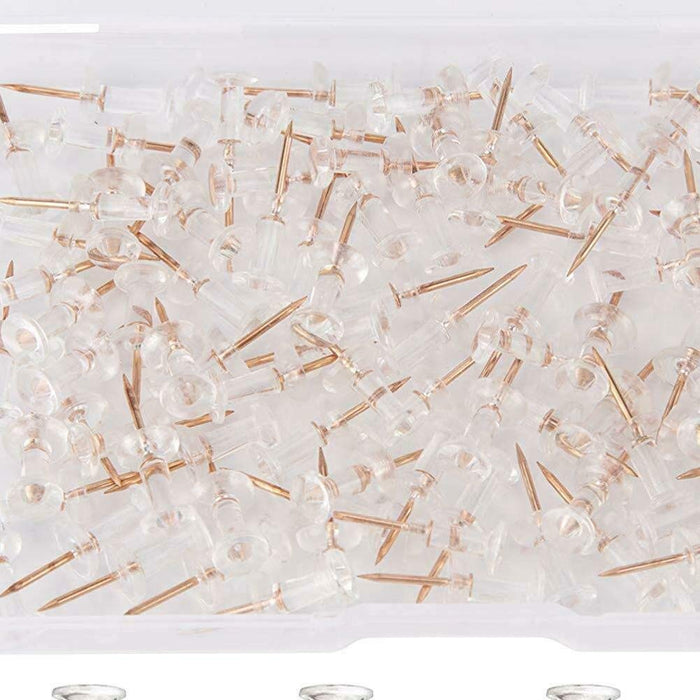 Rose Gold Thumb Transparent Plastic Drawing Pins, Push Thumb Board Photo Pin (Straight Head 500 pcs)