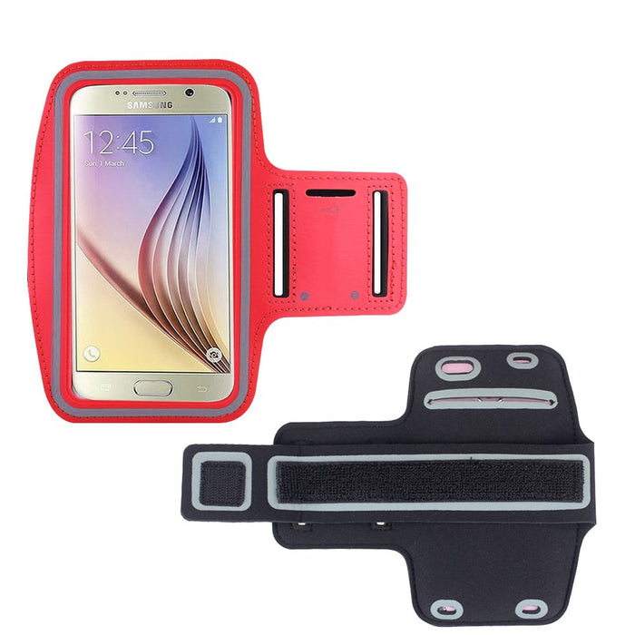 Reflective Ultra Strong Armband Phone Holder Running, Cycling, Jogging, Power Walking For Samsung Galaxy S6 Protective Soft Case Cover With Key Hole + Adjustable Strap + Breathable Material By King of Flash