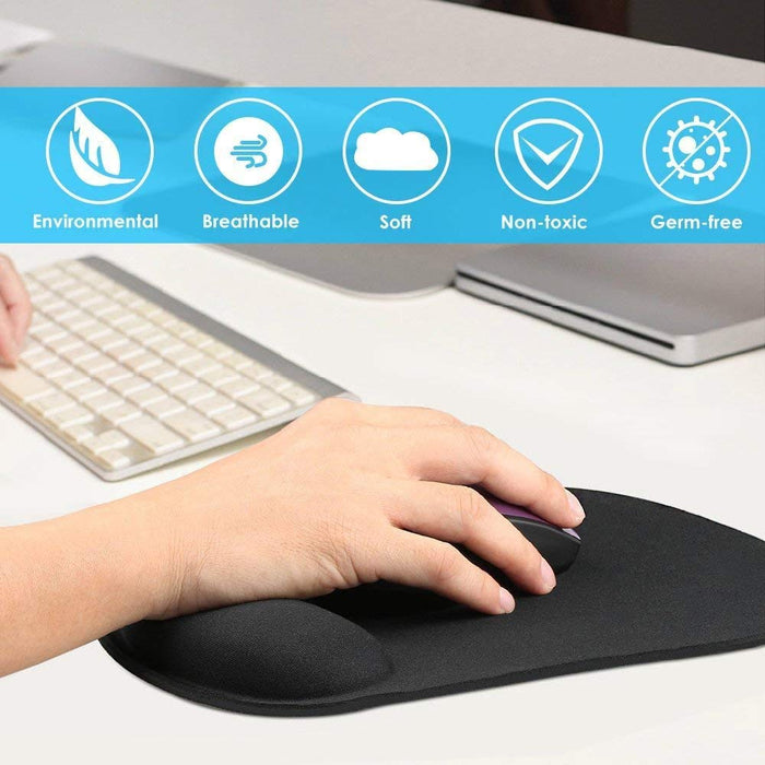 Black Anti-Slip Comfort Mouse Pad With Gel Foam Rest Wrist Support For PC, Laptop