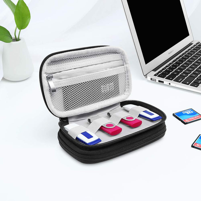 Double Layer USB Carry Case Cable Organiser for Travelling Travel Bag for Pen Drives/Flash Drives/Thumb Drives/Keys Electronic Accessories Storage Case Black