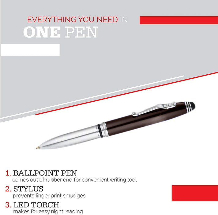 3-in-1 Stylus Pen With Light, Capacitive Aluminium Pen Stylus, LED Torch Light, Ballpoint Pen
