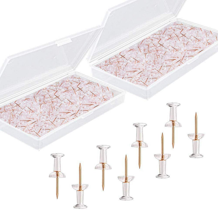 Rose Gold Thumb Transparent Plastic Drawing Pins, Push Thumb Board Photo Pin (Straight Head 500 pcs)