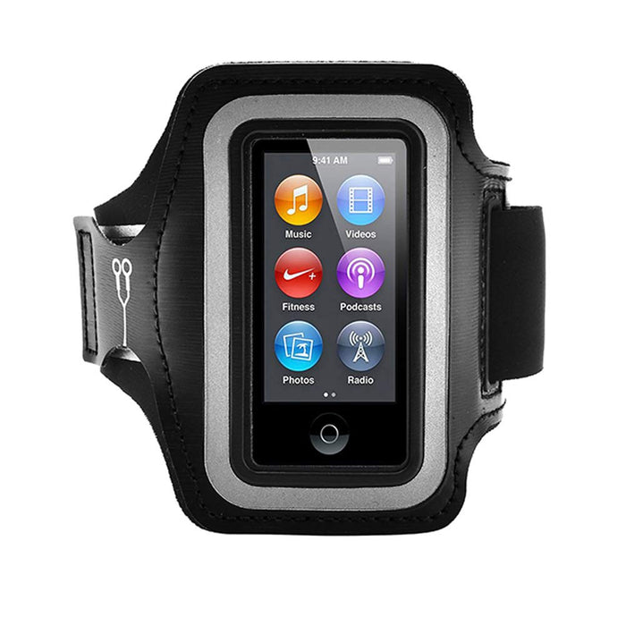 iPod Nano 7 Running Jogging Armband Holder Made with Super Strong Lycra Material with Reflective Stay Safe Strip, Dual Arm Size Slots, Key Pocket & Headphone Holder