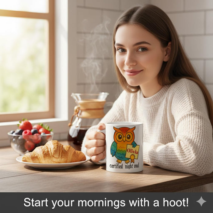 Personalised Mug Certified Night Owl Design Custom Name Coffee Cup Gift for Kids & Adults Cute Colourful Art Perfect Birthday, Christmas, Mothers, Sisters