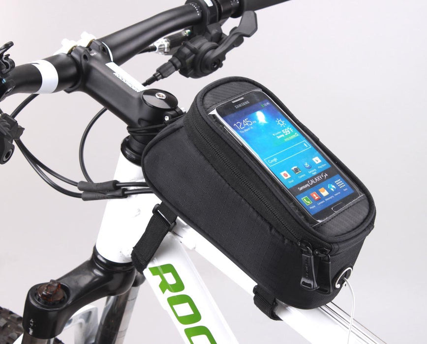 Universal Bicycle, Cycling Smartphone Bag Case Tube Style Holder For Mobile Phones 4.2" to 5.5" In Black