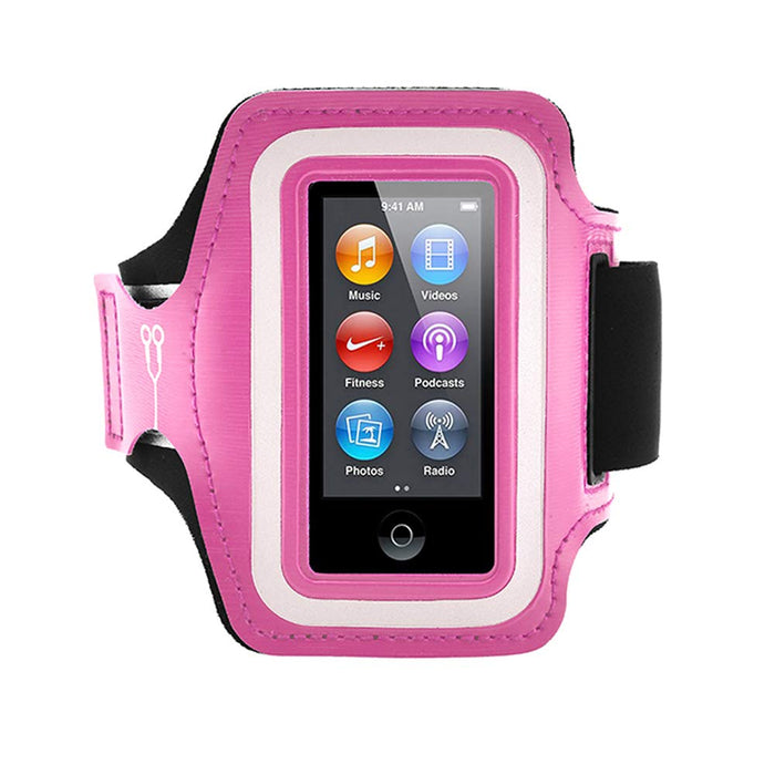 iPod Nano 7 Running Jogging Armband Holder Made with Super Strong Lycra Material with Reflective Stay Safe Strip, Dual Arm Size Slots, Key Pocket & Headphone Holder