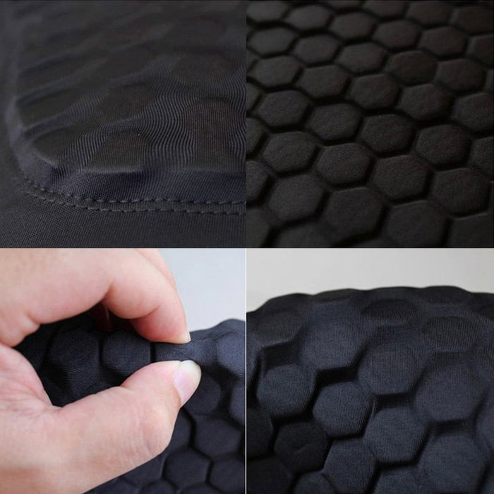 Padded Hexagon Style Long Single Black Knee Support Brace Guard, Bandage Wrap Sleeve Injury Protect, Gym, Running Honeycomb Pad Protector- Extra Large