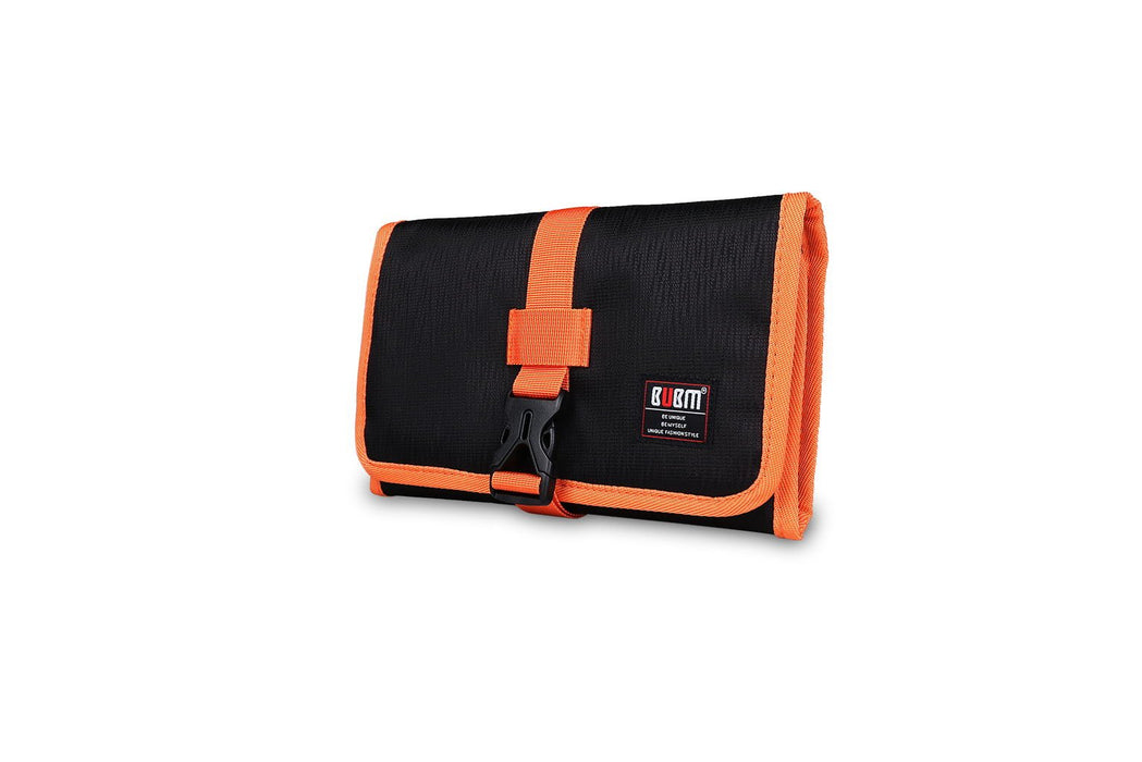 Universal Travel Organiser Storage Wrap Wash Bag Electronics Accessories Case Large (Black)