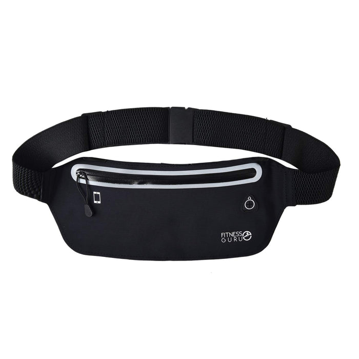 Running Belt - Cycling Pack, Exercise Belt, Workout Belt - Adjustable Waist Bum Bag Belt Waterproof Single Zipper Pouch with Soft Elastic Strap- Black (Waist Bag)