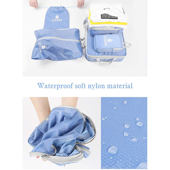 Travel Packing Cubes Organizer, Perfect for Family toiletry bag & Underwear Storage Suitcase Cubes, Set of 5 Waterproof Packing Bag Pcs - Lightblue
