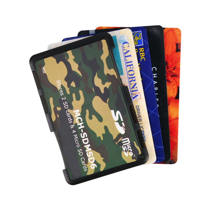 Memory Card Credit Card Style Storage Holders for (2 SD & 4 Micro SD Camouflage) Writable Labels, Ultra Thin, Credit Card Size Holder One Size