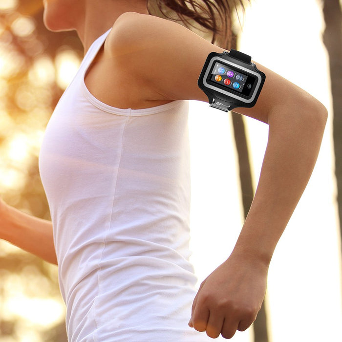 iPod Nano 7 Running Jogging Armband Holder Made with Super Strong Lycra Material with Reflective Stay Safe Strip, Dual Arm Size Slots, Key Pocket & Headphone Holder
