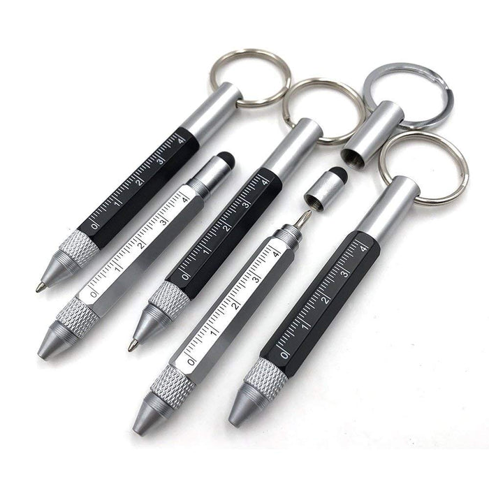Mini Multi Function Pen with Keyring Hook, Stylus, Cross Screwdriver, Flat Screwdriver, Ruler (Silver)