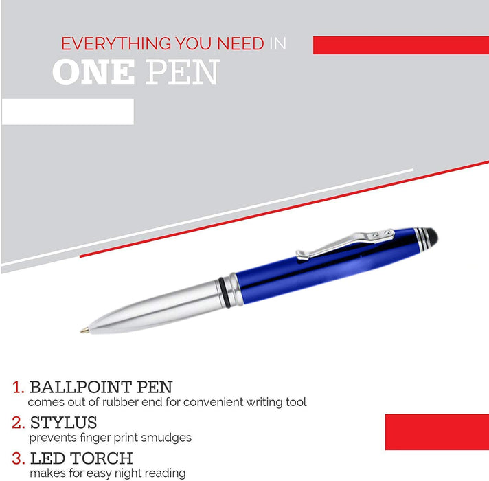 3-in-1 Stylus Pen With Light, Capacitive Aluminium Pen Stylus, LED Torch Light, Ballpoint Pen