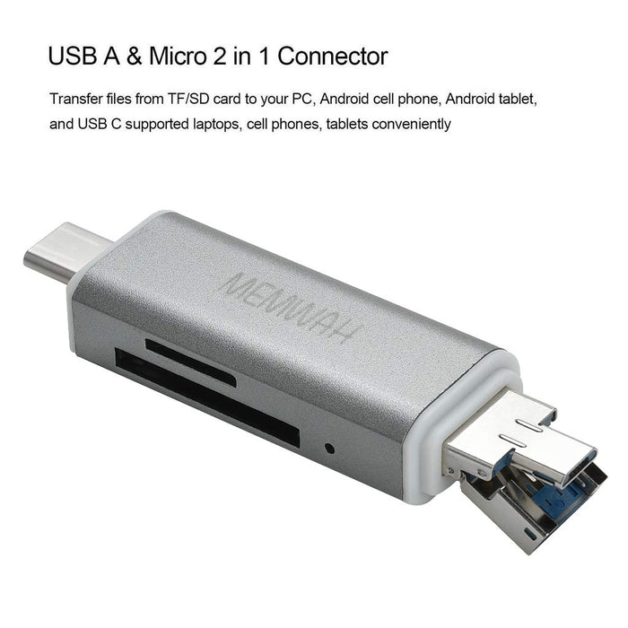 Memwah USB 3.0 SD Card Reader 3-in-1 OTG Card Reader USB 3.0 - Type-C / USB 3.0 / Micro USB Adapter for SD, SDHC, SDXC, Micro SD, Micro SDHC, Micro SDXC Macbook PC Tablets Smartphones OTG Function